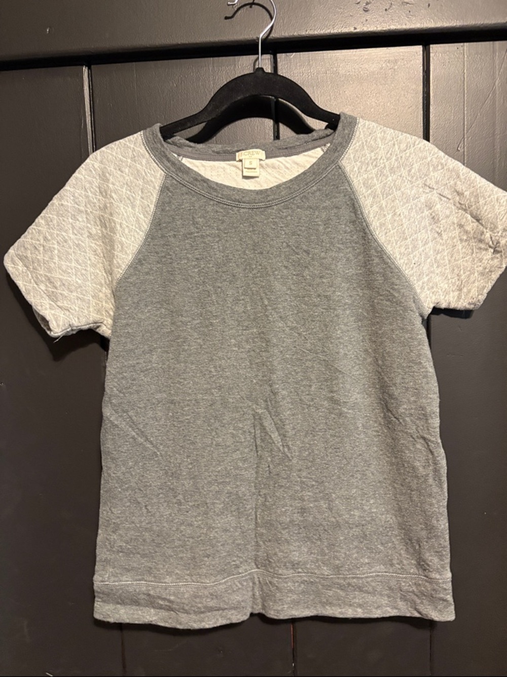 J. Crew Heather Gray Raglan Tee with Quilted Light Gray Sleeves